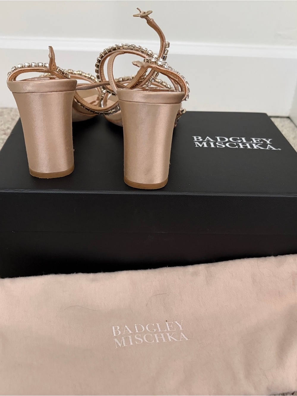 Badgley Mischka Rose Gold Crystal-Embellished Strappy Heels - Picture 5 of 6
